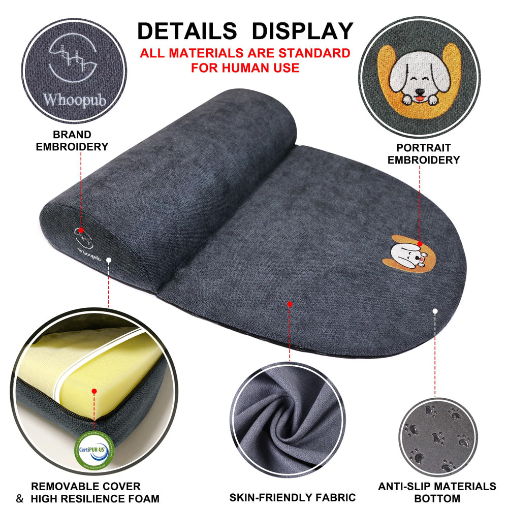 Whoopub dog bolster pillow large in-car-use shot shows versatile travel companion.