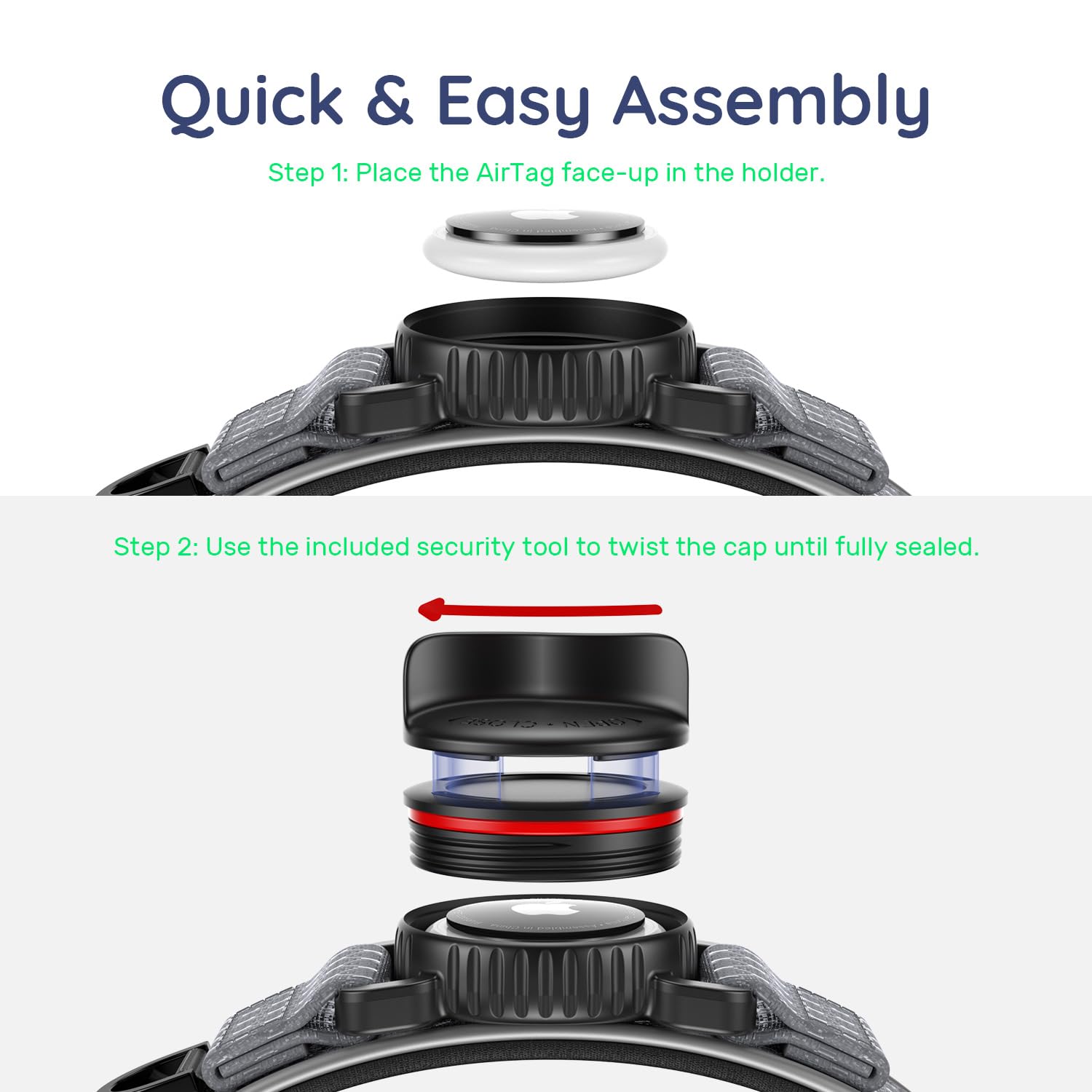 WhoseID adjustable sizing with quick-release buckle ensures easy on/off.