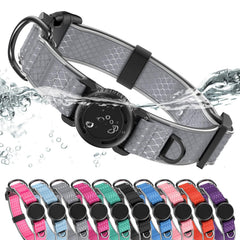 WhoseID Airtag Dog Collar in gray offers comfy daily wear with built-in Airtag holder.