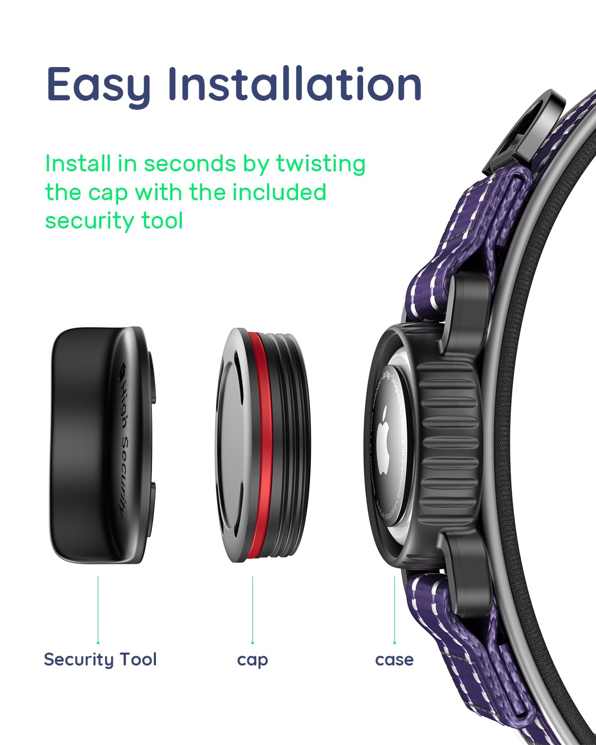 WhoseID Airtag Dog Collar IPX8 waterproof cover protects AirTag in rain