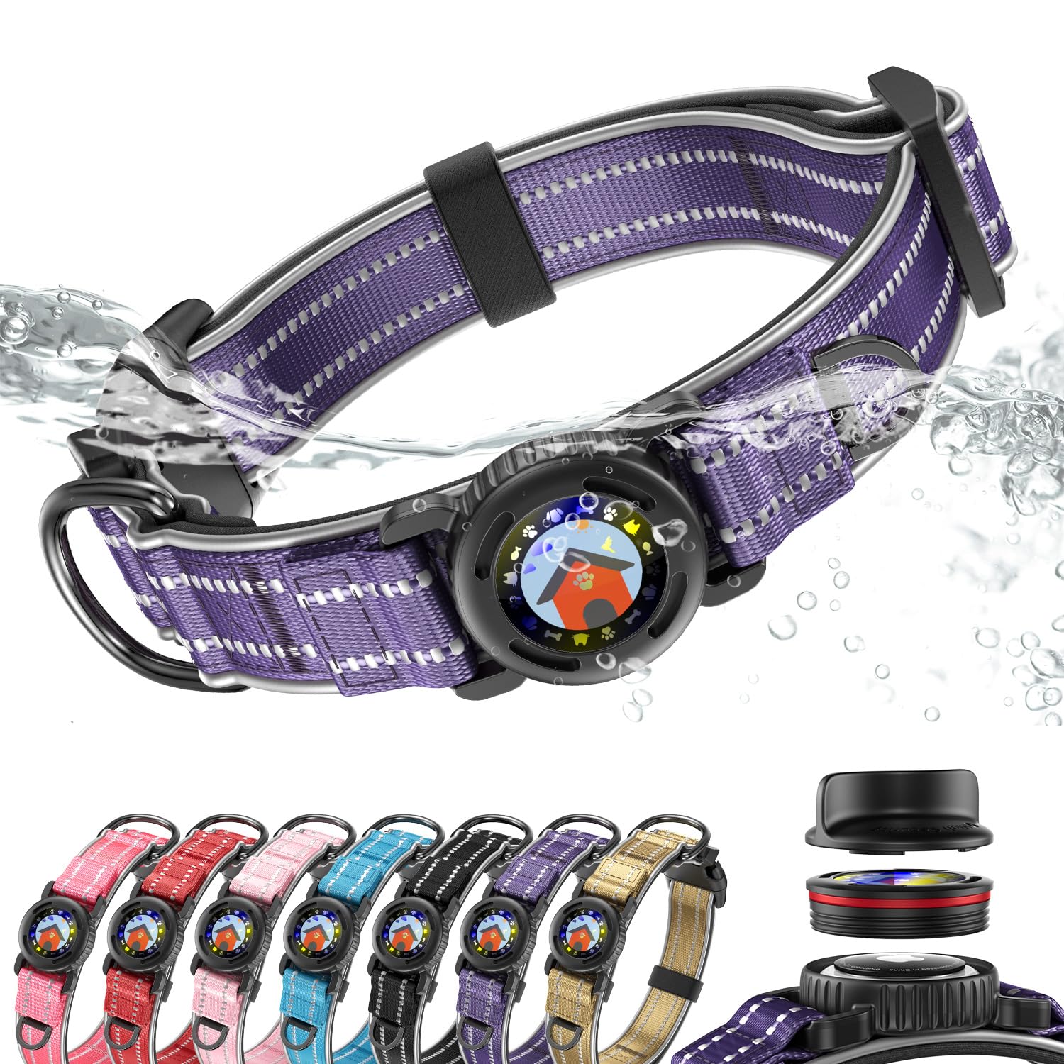 WhoseID Airtag Dog Collar purple soft padded for all-day comfort