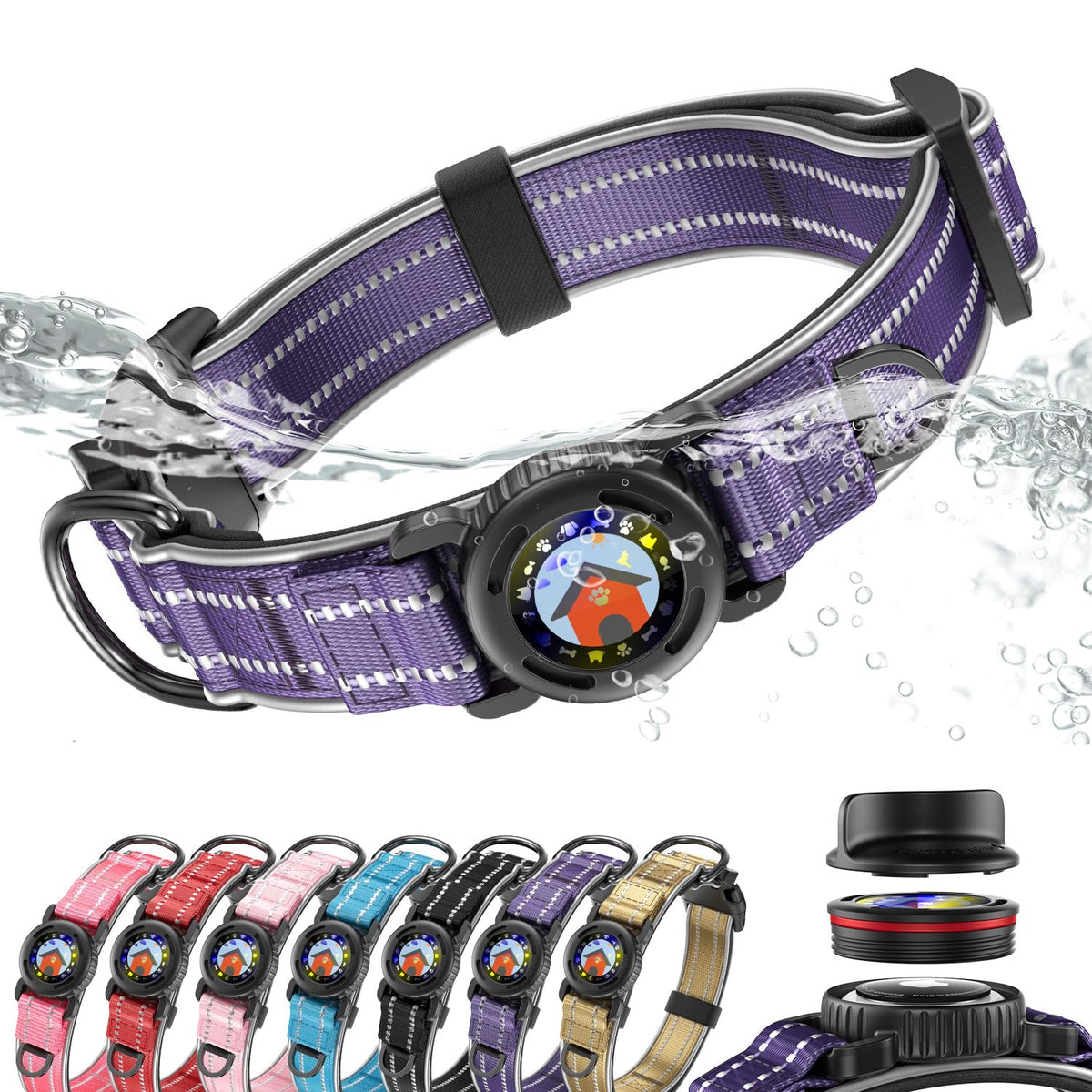 WhoseID Airtag Dog Collar purple soft padded for all-day comfort