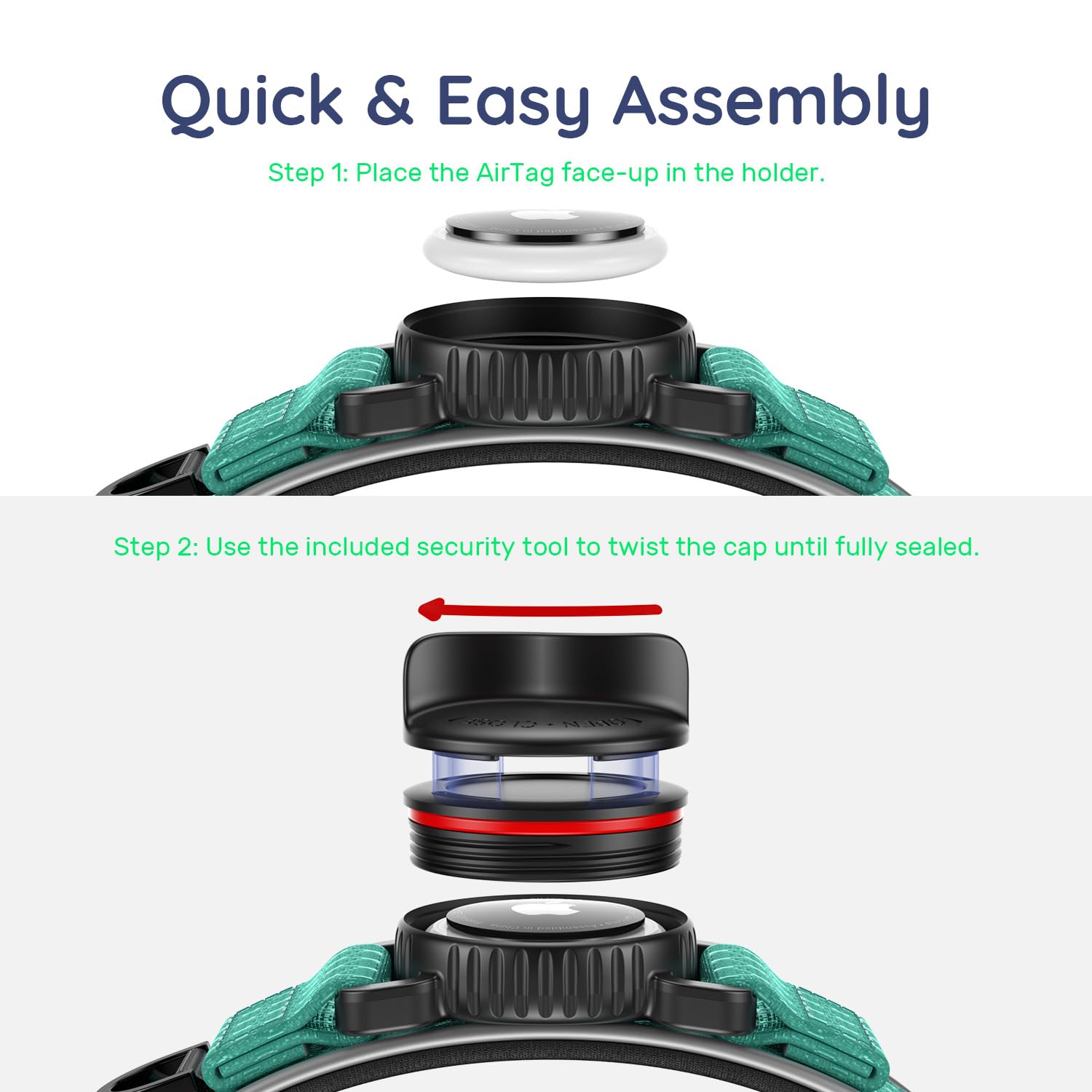 WhoseID Airtag dog collar size guide promotes a secure, adjustable fit