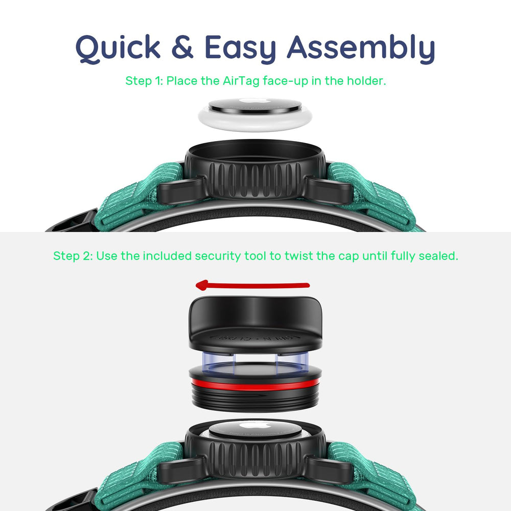 WhoseID Airtag dog collar size guide promotes a secure, adjustable fit