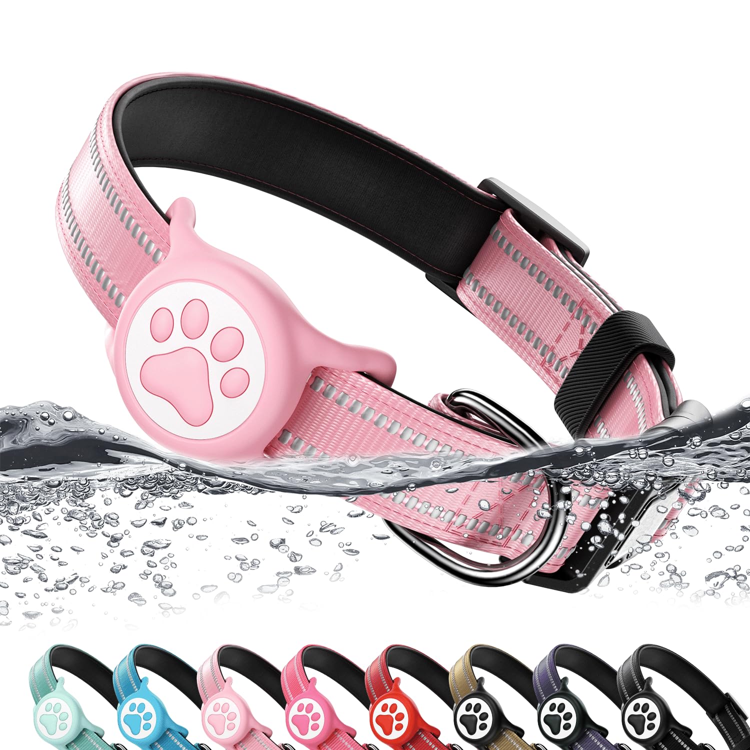 WhoseID Airtag dog collar waterproof holder in swimming scenario