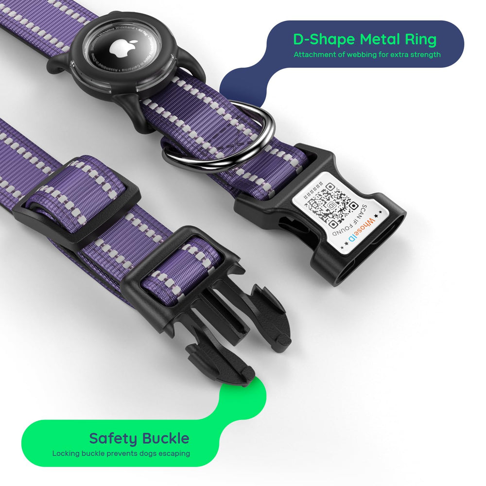 WhoseID Airtag holder integration enhances pet tracking and quick access.
