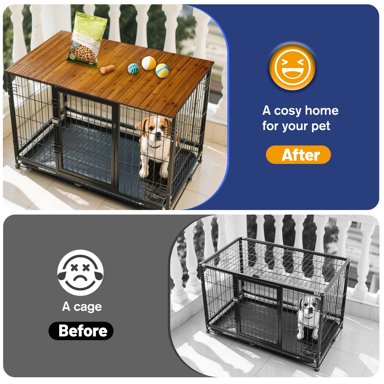 Wibeelee decorative wooden crate topper in-room scene shows integrated pet furniture