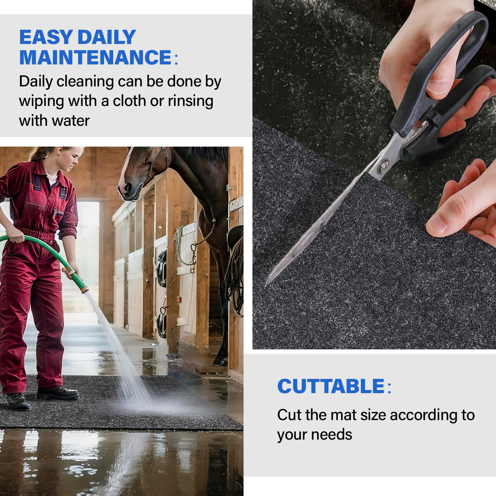 Wibeelee stable mat absorbs moisture to keep stalls dry.