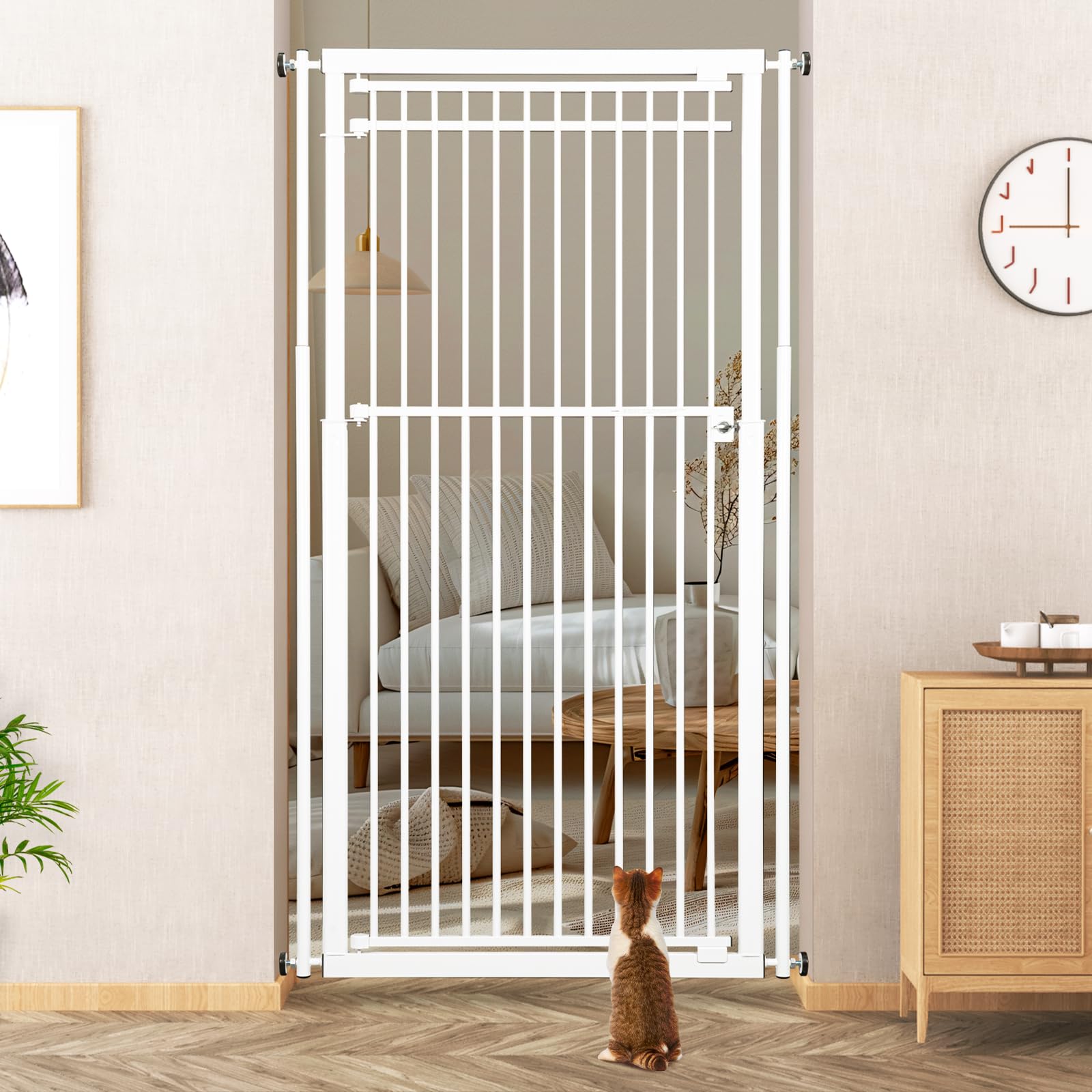 WIDERSAFER extra tall cat gate assembled shows tall height preventing jumps.