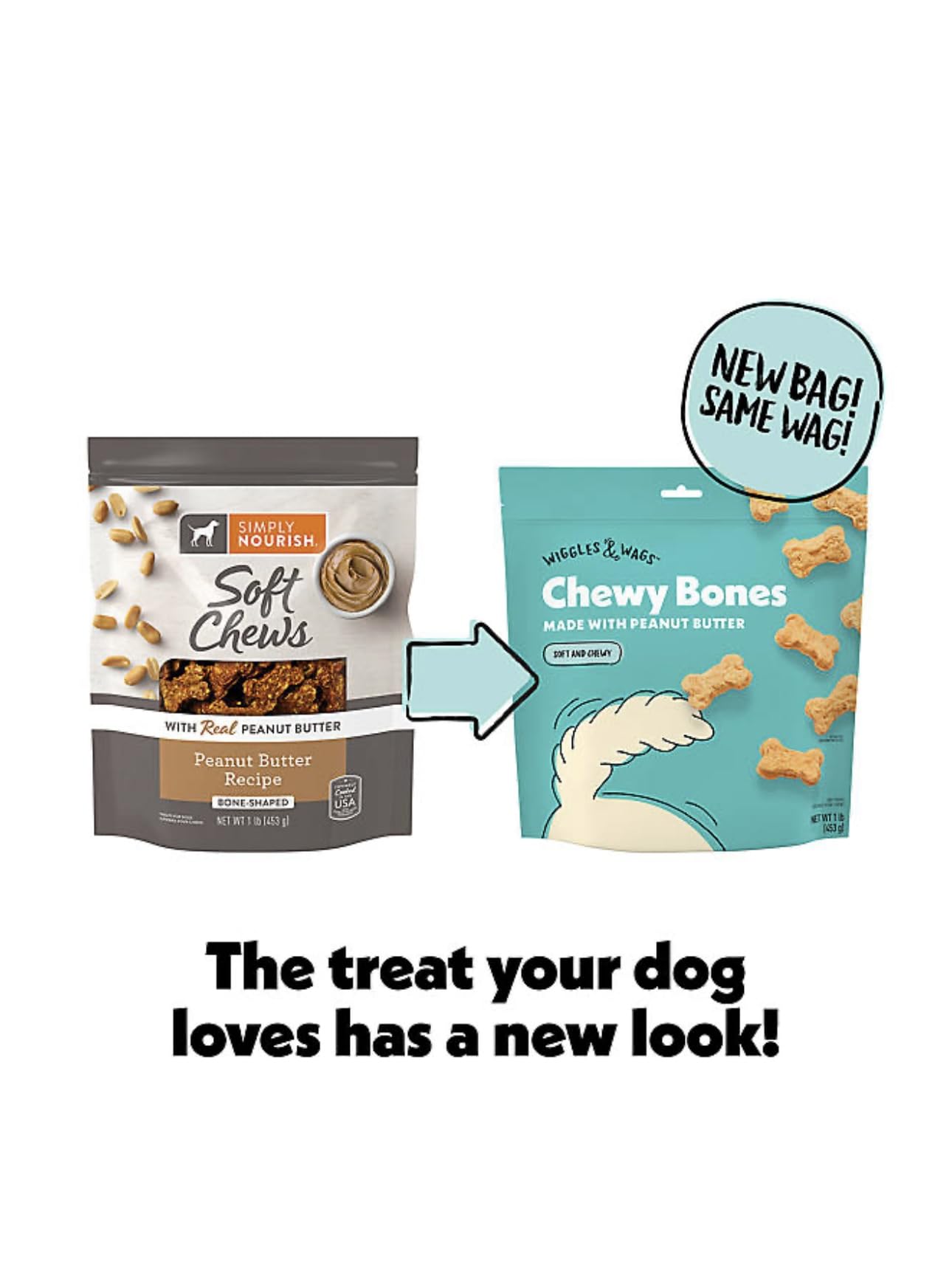 Wiggles & Wags Chewy Bones close-up, soft texture preferred for gentle chews.