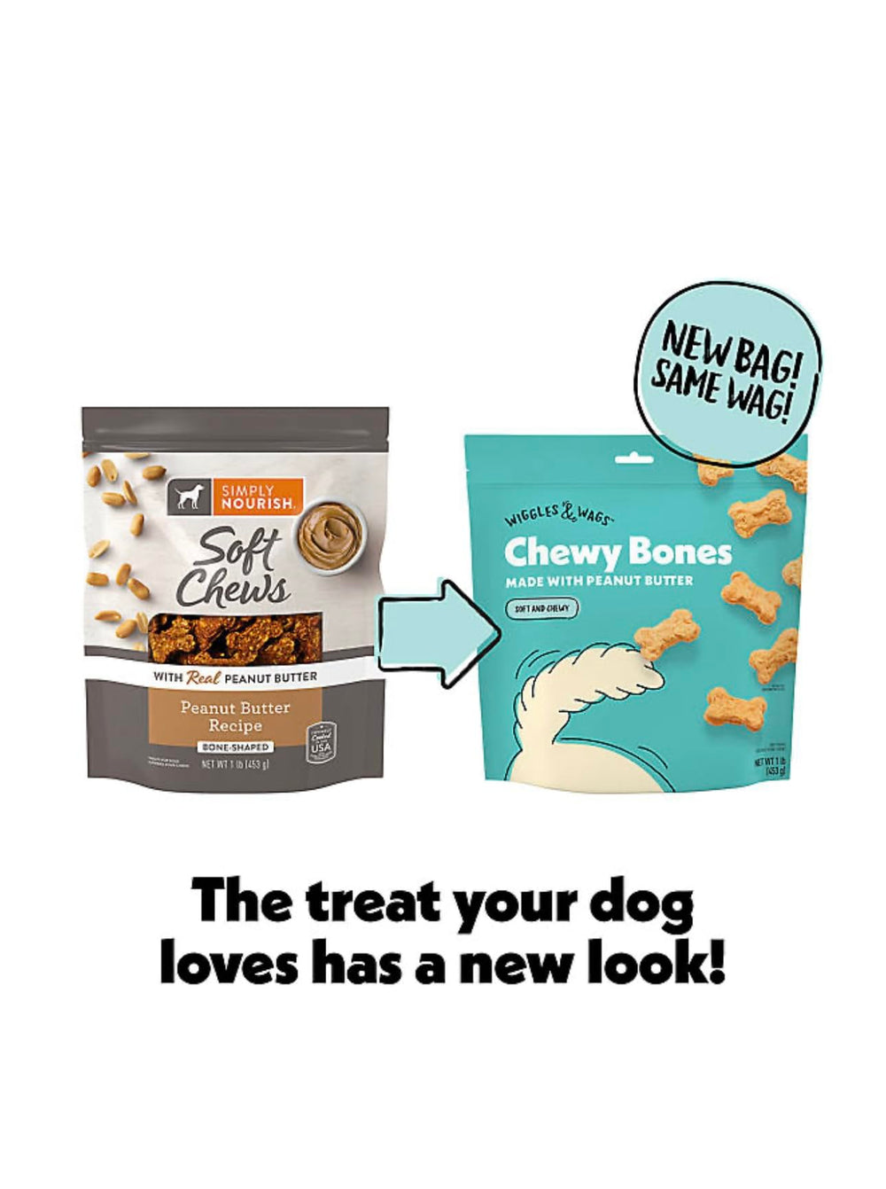 Wiggles & Wags Chewy Bones close-up, soft texture preferred for gentle chews.