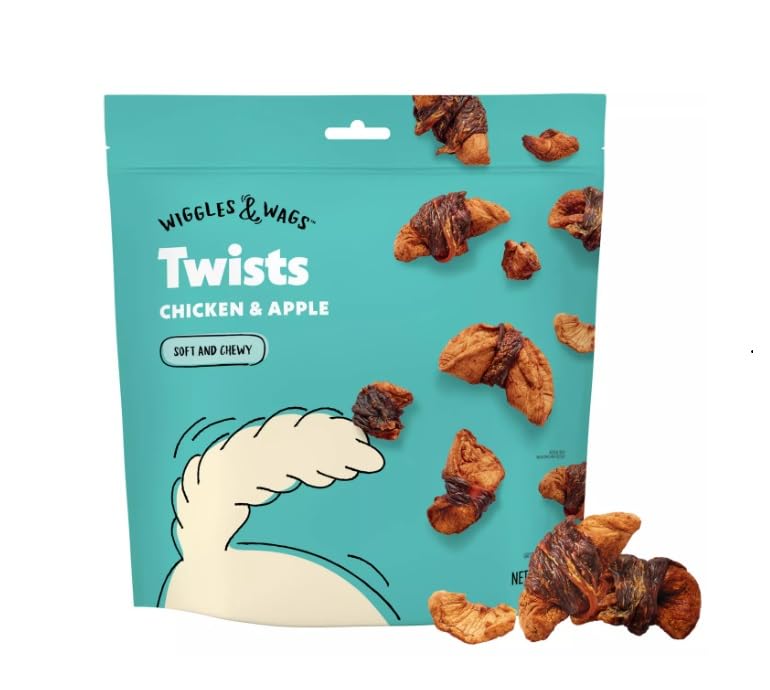 Wiggles Wags Chicken Apple Twists pack shot for tasty training rewards
