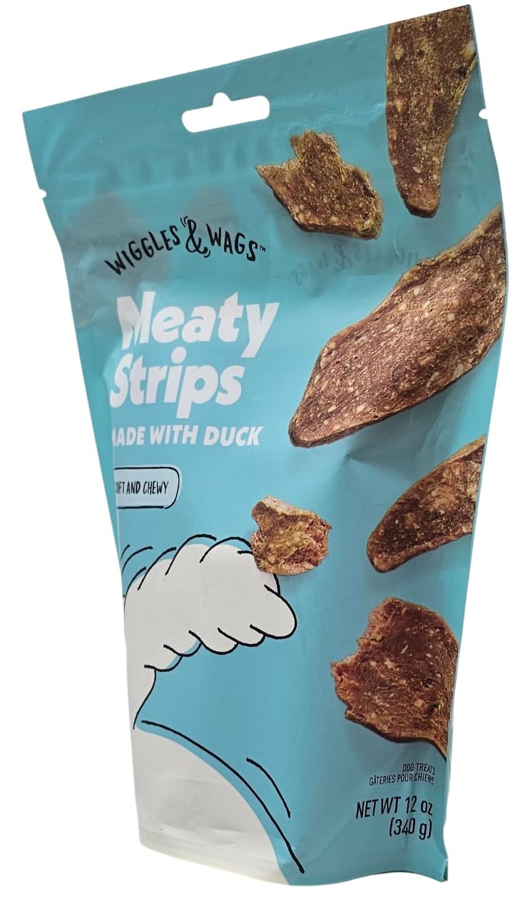 Wiggles & Wags duck soft-chewy strip closeup showing chewy texture