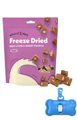 Wiggles & Wags freeze-dried beef liver treats closeup for training rewards and a tasty crunch.