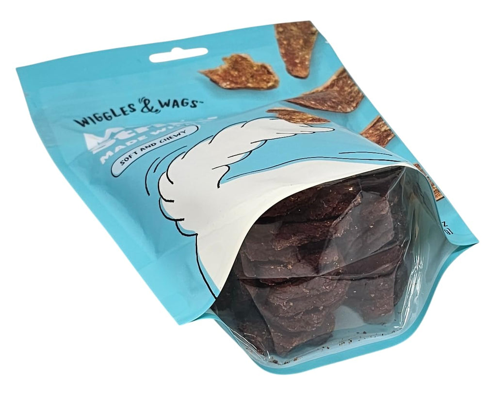 Wiggles & Wags resealable bag keeps duck treats fresh between rewards
