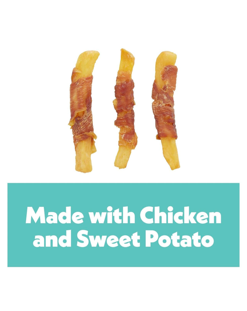 Wiggles & Wags Twists feature real chicken center wrapped around sweet potato for savory flavor.