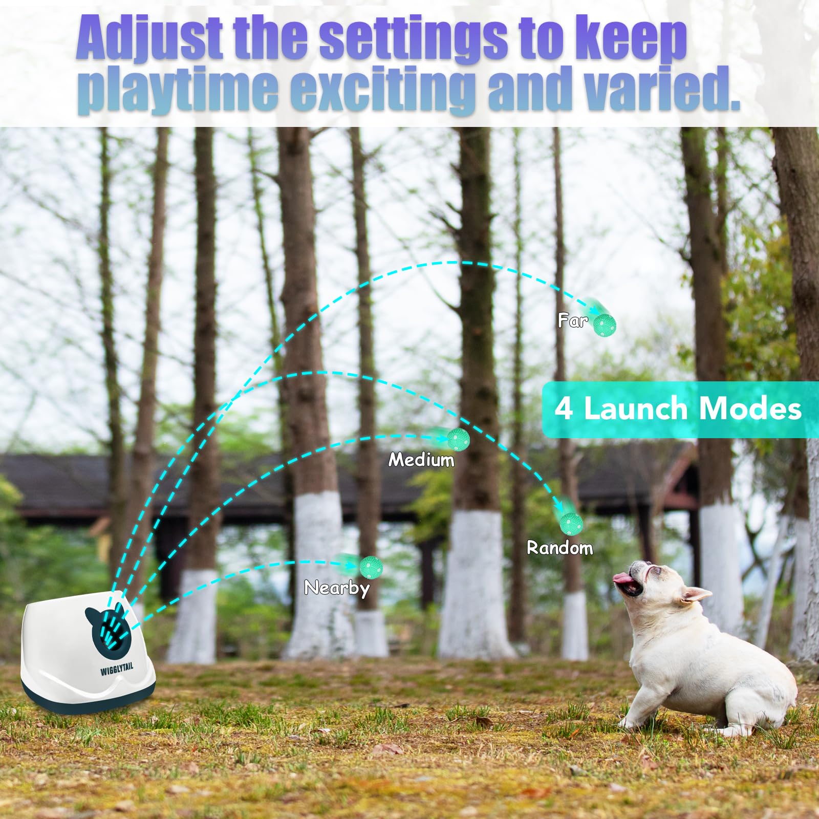 WIGGLYTAIL ball-launcher distance modes in action for varied play