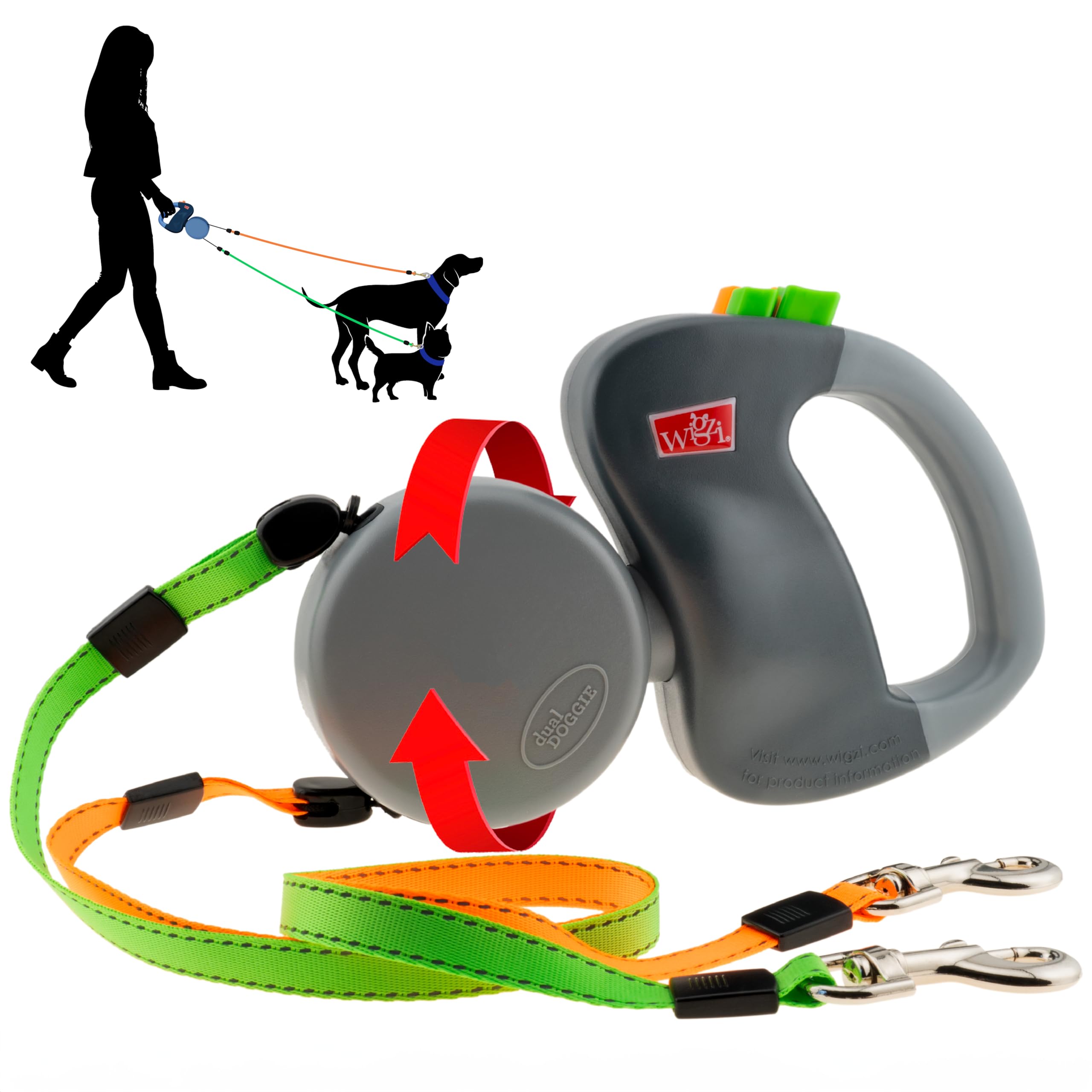 WIGZI Dual Doggie untangling system keeps two dogs’ leashes tangle-free on walks.