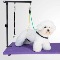 Wikdey adjustable dog grooming arm clamps provide secure control during home grooming sessions.