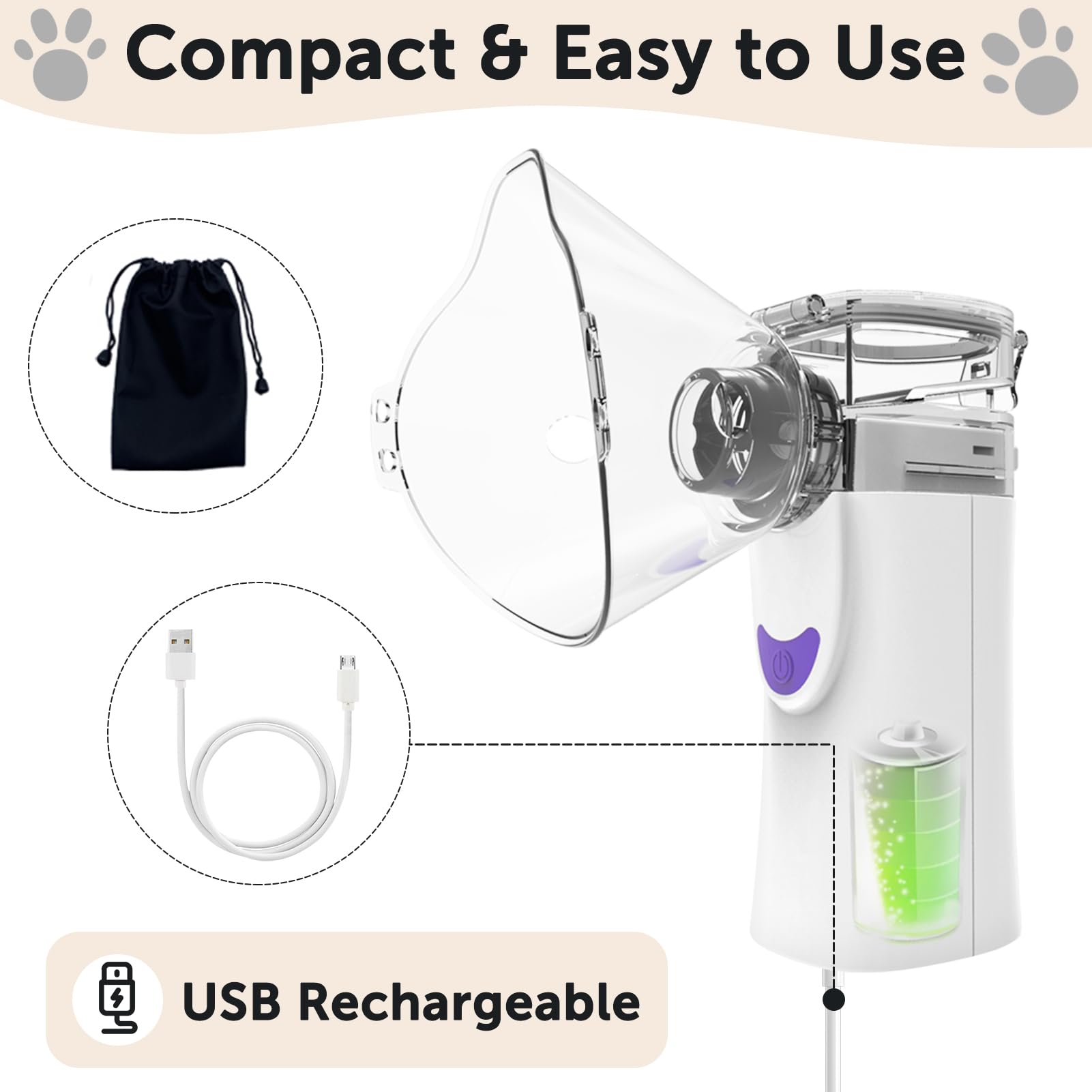 WIKSRY Cat Nebulizer ergonomic design, comfortable fit for cats