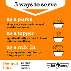 Wild Acre pumpkin powder atop dry kibble as a digestive topper