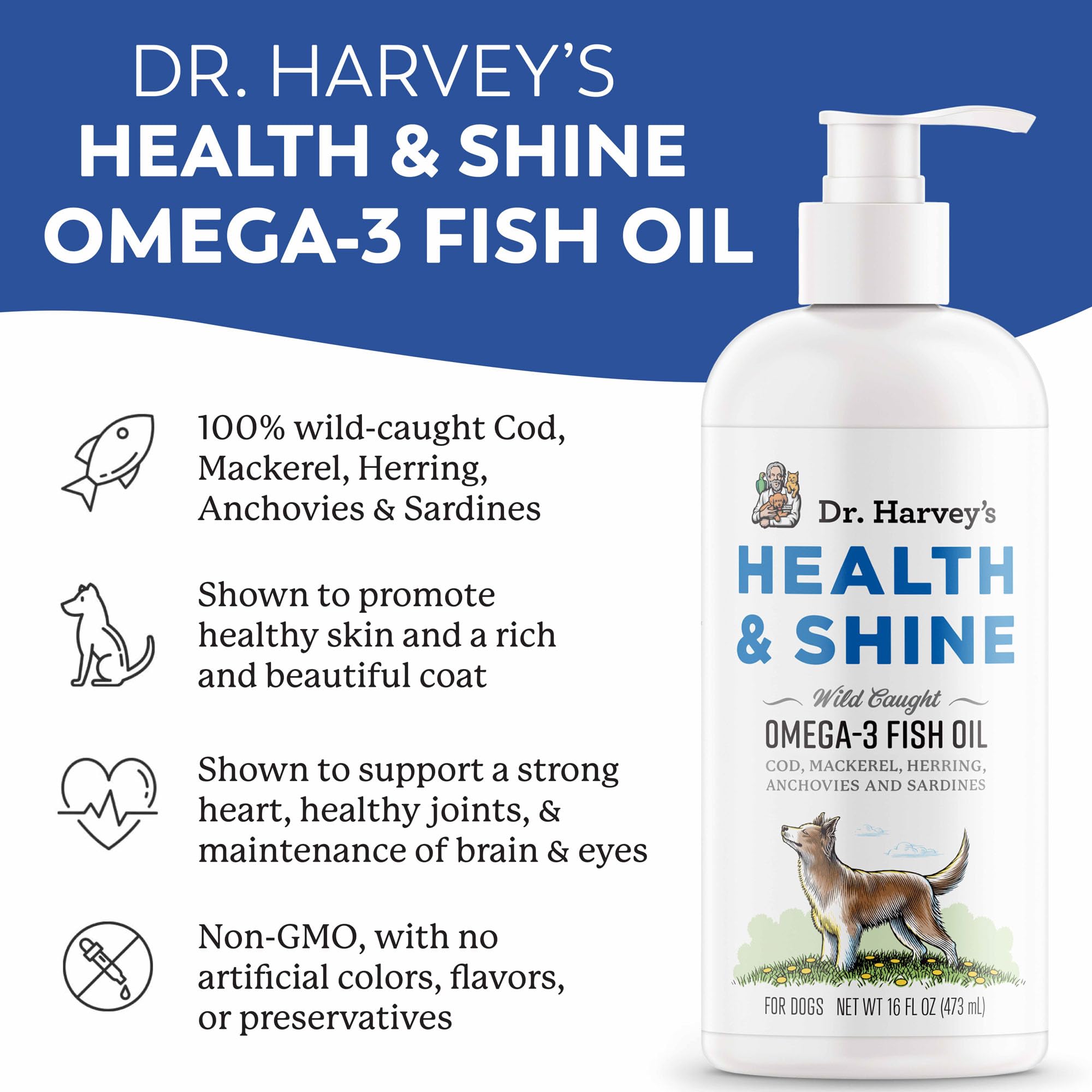 Wild-caught Icelandic Omega-3 bottle promotes canine skin health.