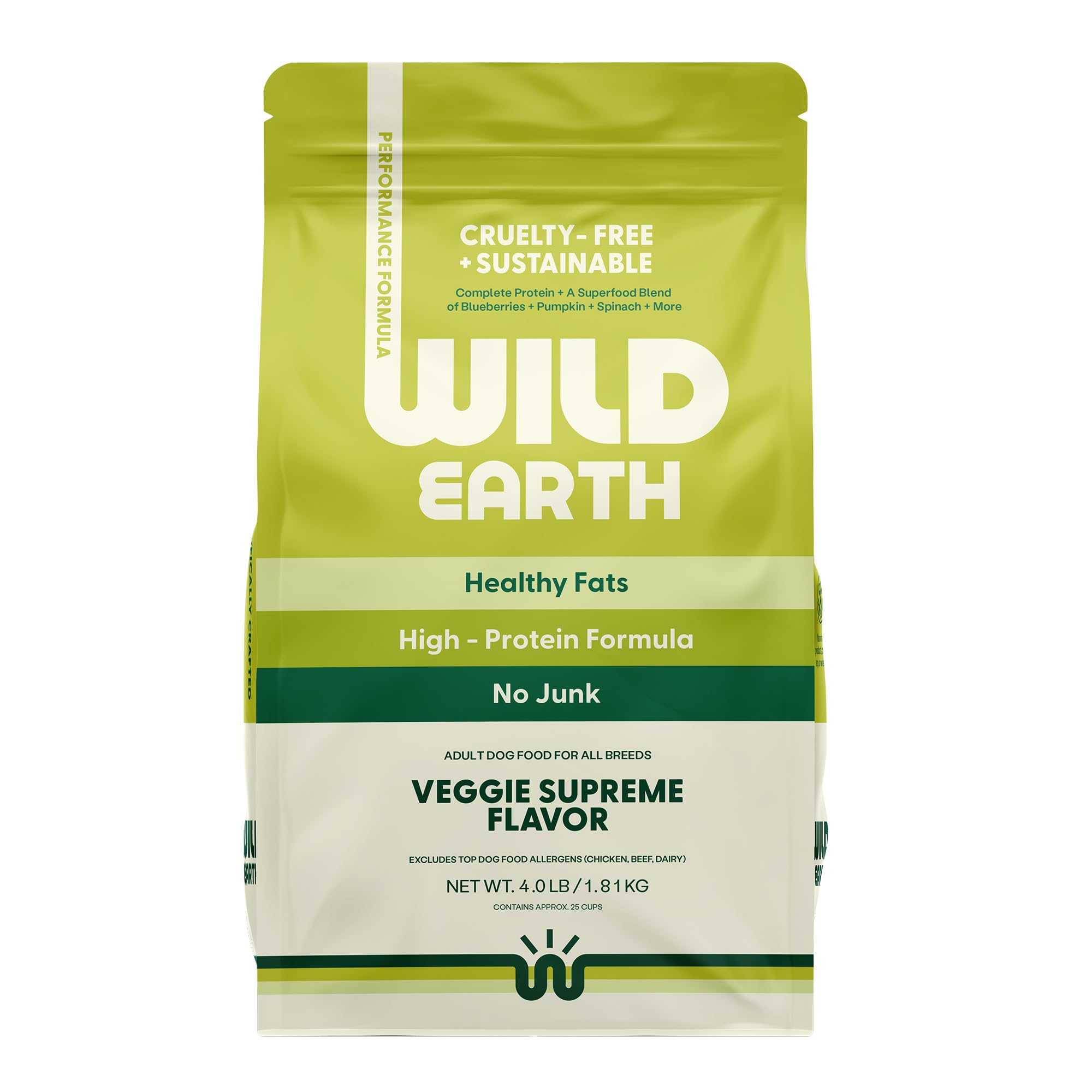 Wild Earth vegan dry dog food Performance kibble in a bowl, protein-rich energy for active dogs.