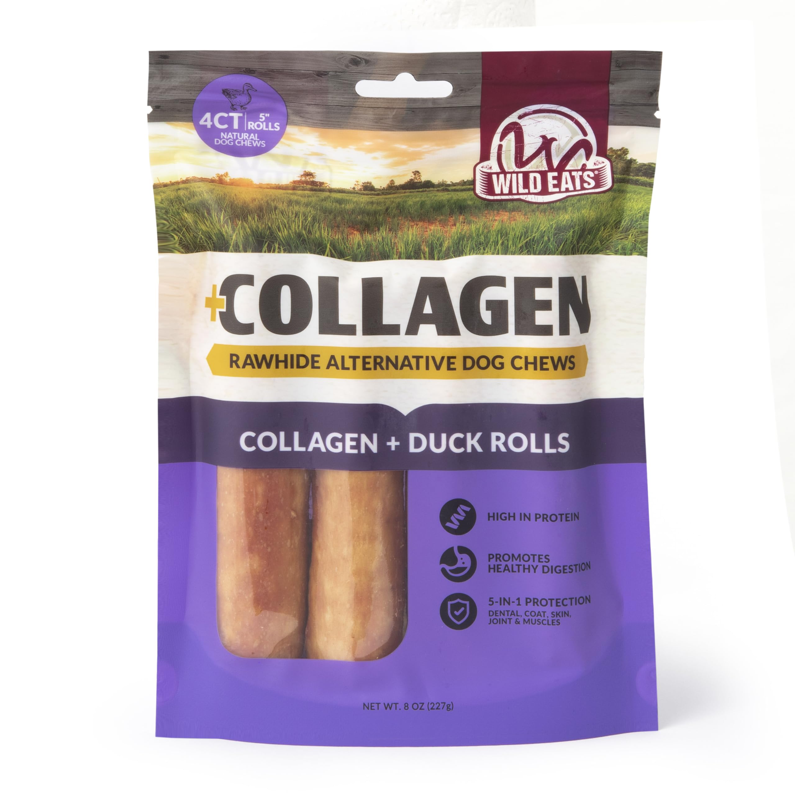 Wild Eats duck-flavor collagen cheek roll 5-inch dog chews, long-lasting reward