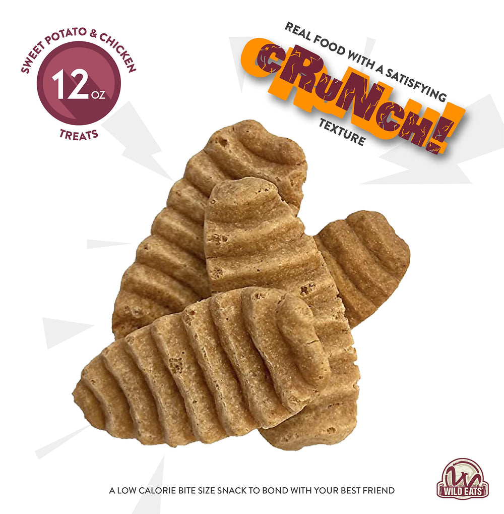 Wild Eats Sweet Potato & Chicken Treats pieces show crunch for training sessions.