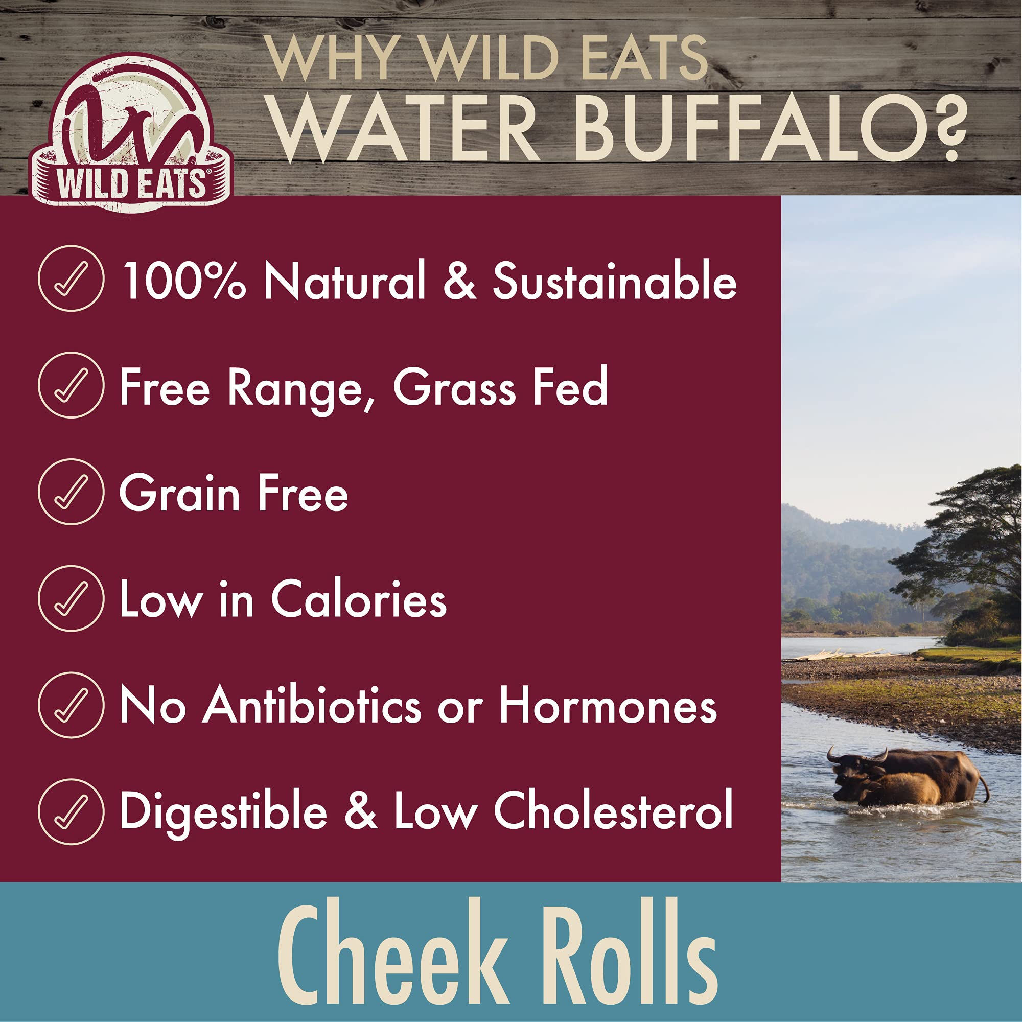 Wild Eats Water Buffalo Cheek Roll alternative to pig ears.