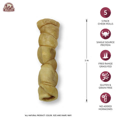 Wild Eats Water Buffalo Cheek Roll closeup texture emphasizes thick, durable chew.