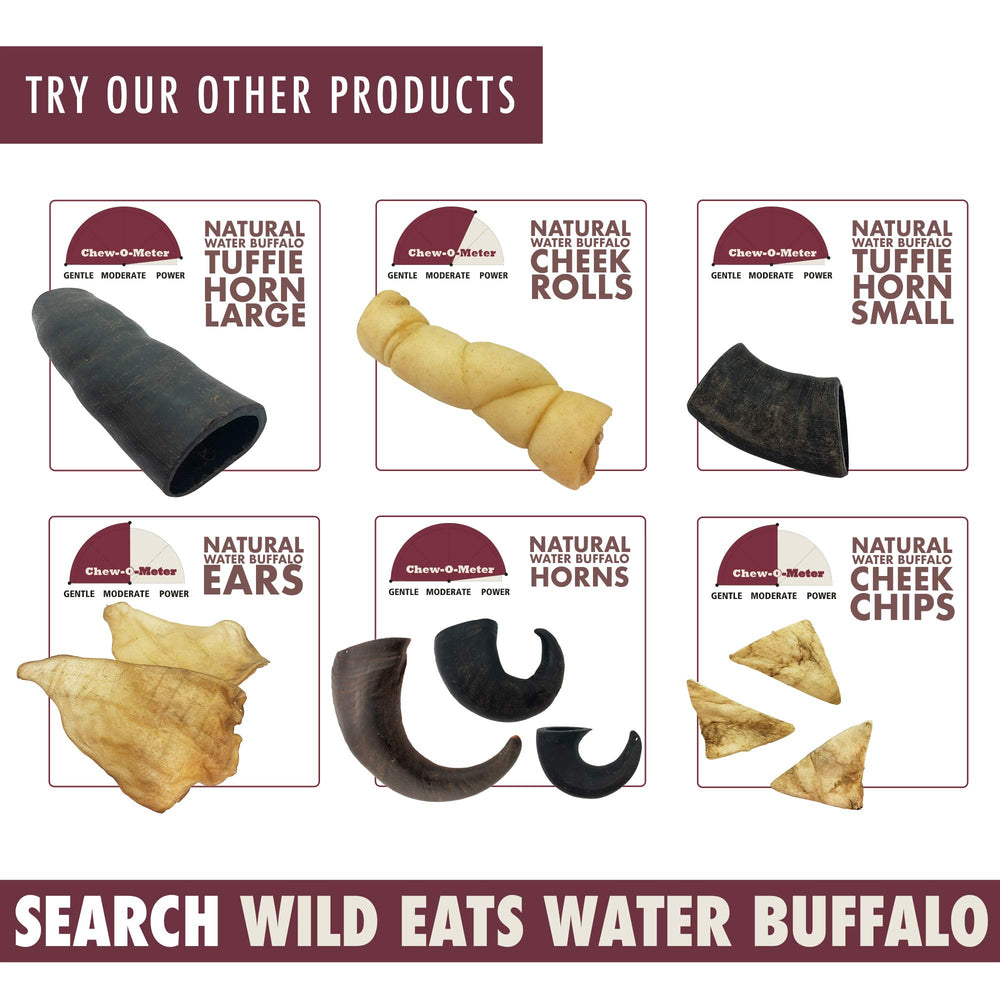 Wild Eats Water Buffalo Cheek Roll protein-rich dog chew.