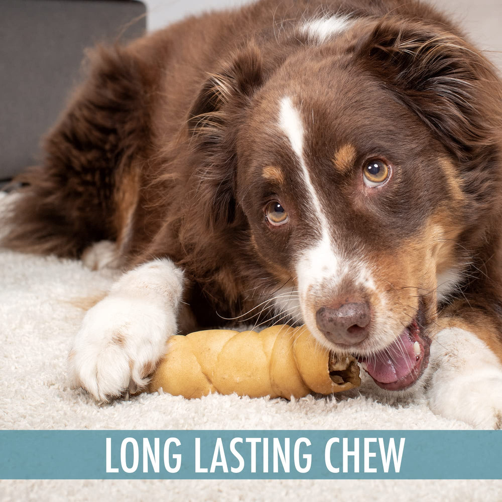 Wild Eats Water Buffalo Cheek Roll rawhide-free tag signals safer alternative to bones.