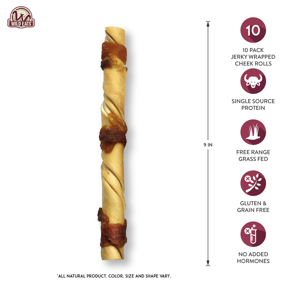 Wild Eats Water Buffalo Cheek Twist closeup — natural grain-free dog treat.