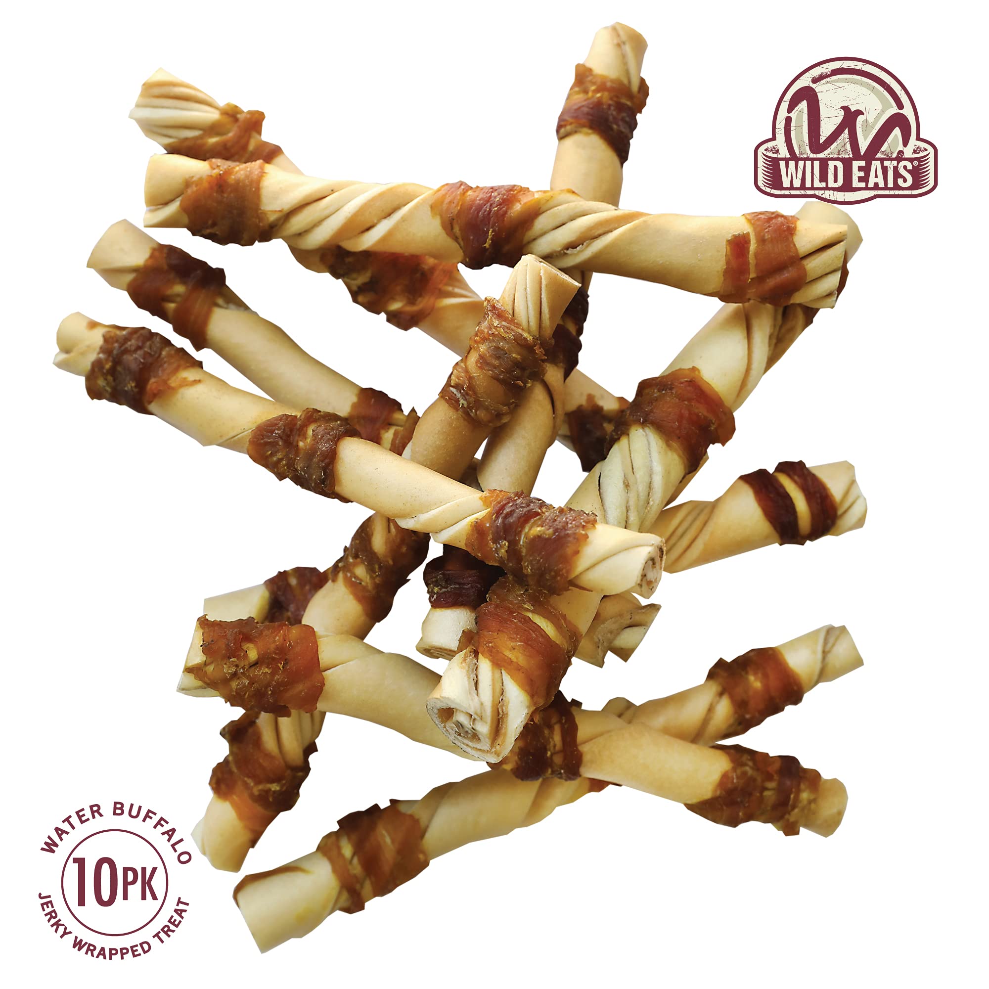 Wild Eats Water Buffalo Cheek Twist dog-chews closeup — supports jaw strength during chewing.