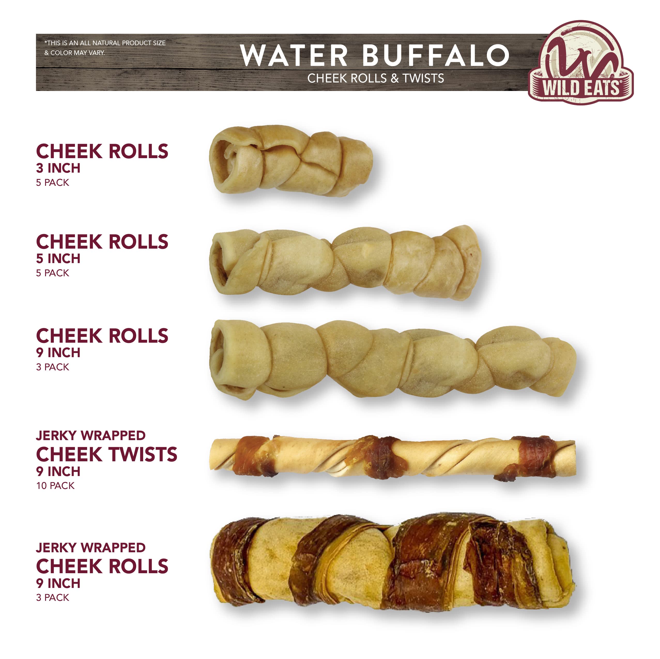 Wild Eats Water Buffalo Cheek Twist puppy-chewing — promotes positive chewing habits.