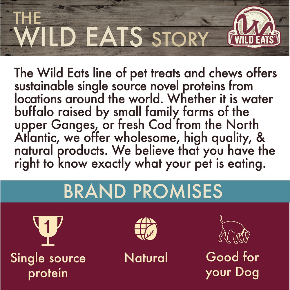 Wild Eats Water Buffalo Chips bag open — all-natural, additive-free treats.