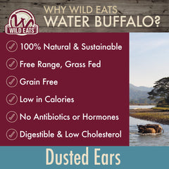 Wild Eats Water Buffalo ear chew bag-open image emphasizes value-pack convenience for dog households.