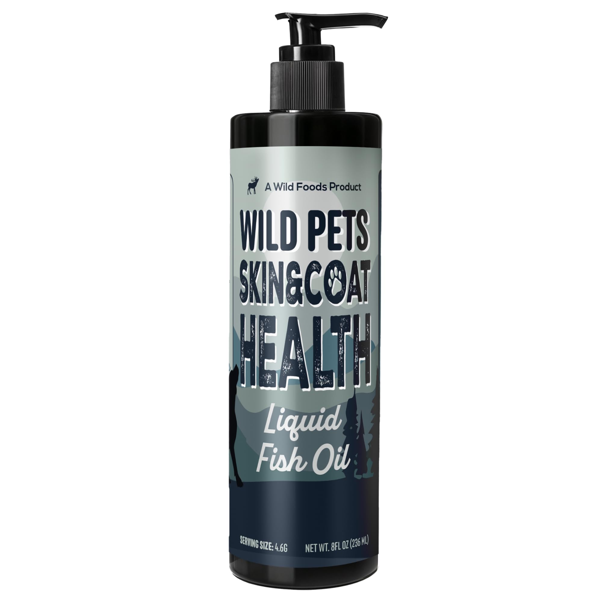 Wild Foods Wild Dog Fish Oil bottle pump for easy dosing to support a healthy coat.