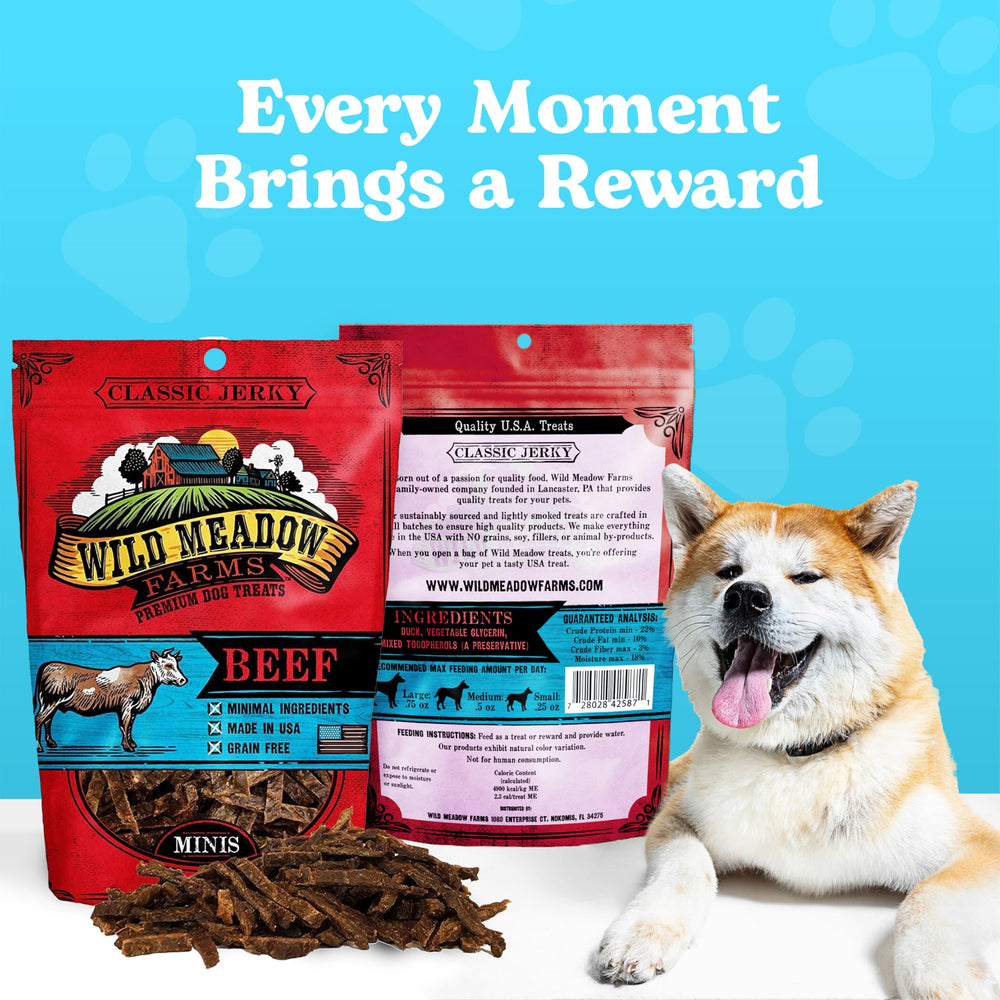 Wild Meadow Farms Beef Minis 3-5-ounce pouch showcases convenient on-the-go rewards