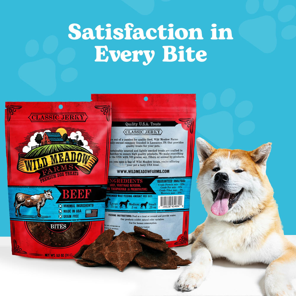 Wild Meadow Farms Classic Beef Bites 3.5 oz pouch for portion control and snacking.