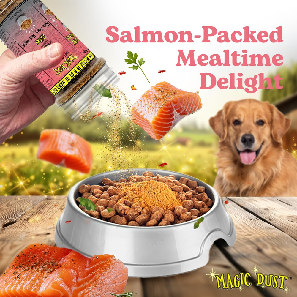 Wild Meadow Farms Salmon Magic Dust closeup highlights crunchy jerky bits you sprinkle