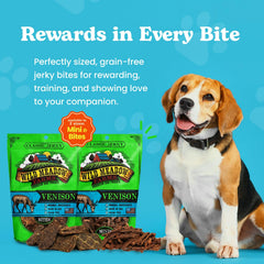 Wild Meadow Farms Venison Bites closeup highlights tender texture and minimal ingredients for healthy snacking.