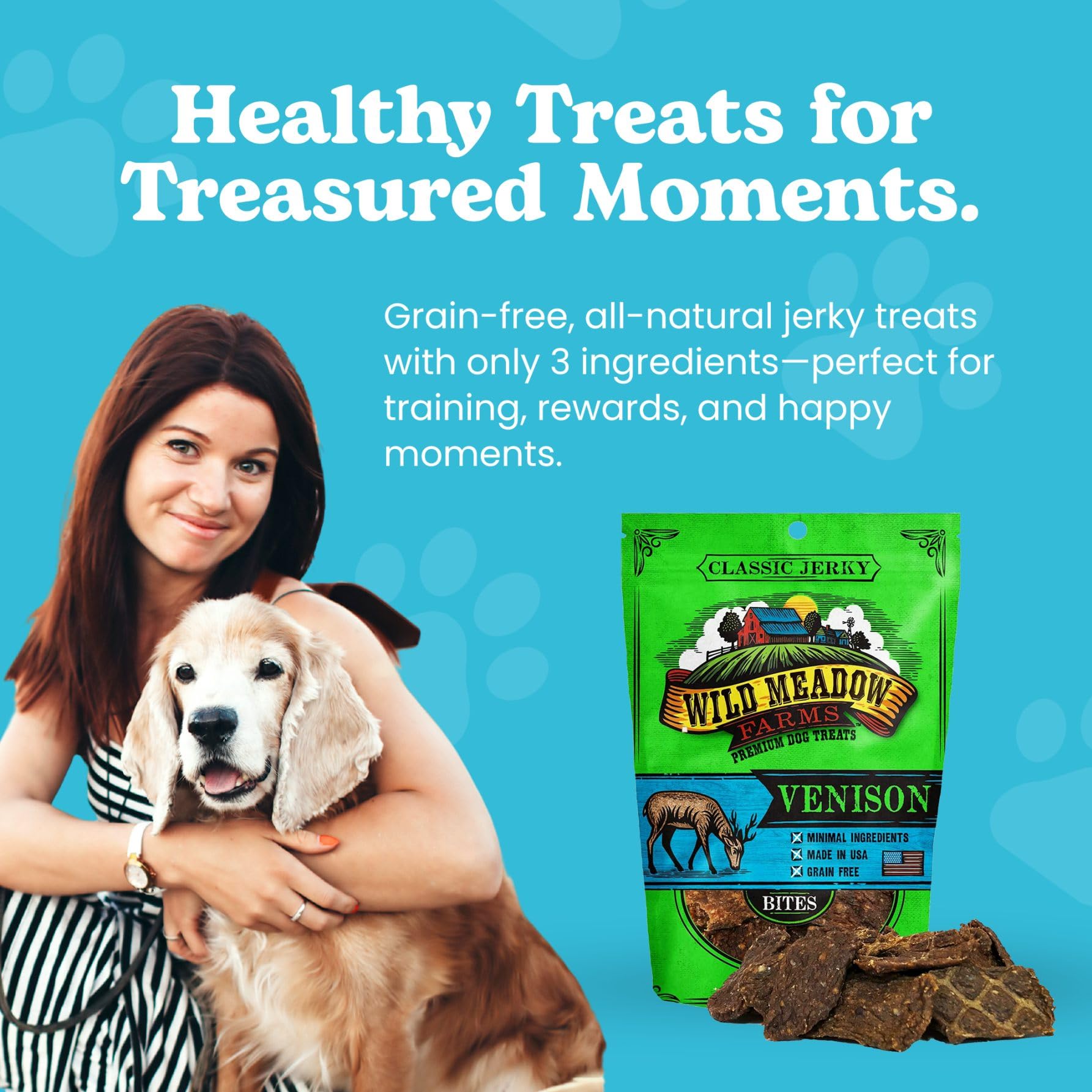 Wild Meadow Farms Venison Bites soft jerky slice ideal for tearing during training sessions.