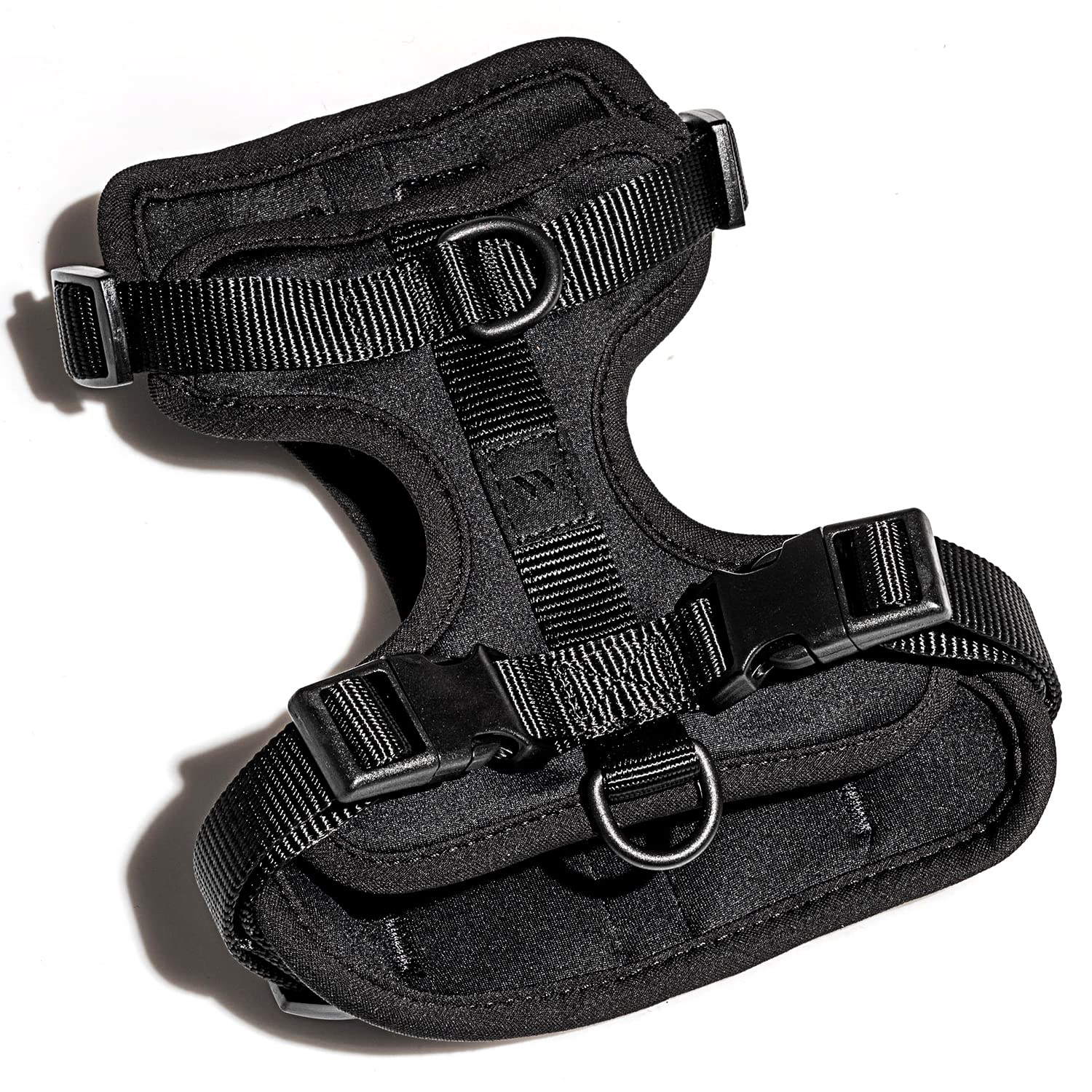 Wild One dog harness back-attachment D-rings for versatile walking options.