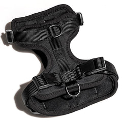 Wild One dog harness back-attachment D-rings for versatile walking options.