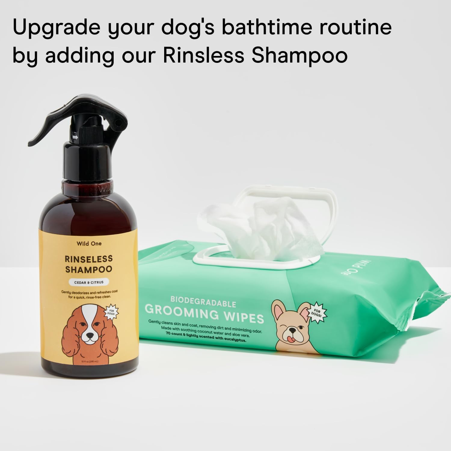 Wild One eucalyptus dog wipes natural cleansers image underscores safe everyday use.