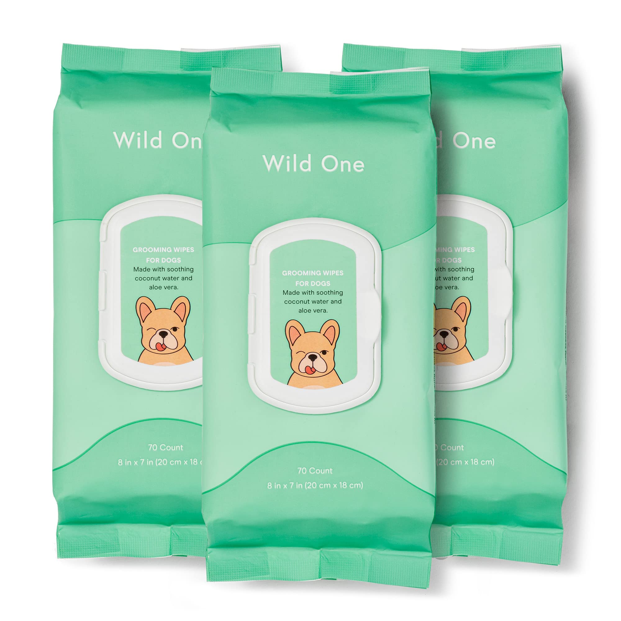 Wild One eucalyptus dog wipes pack closeup with resealable lid for easy cleaning.