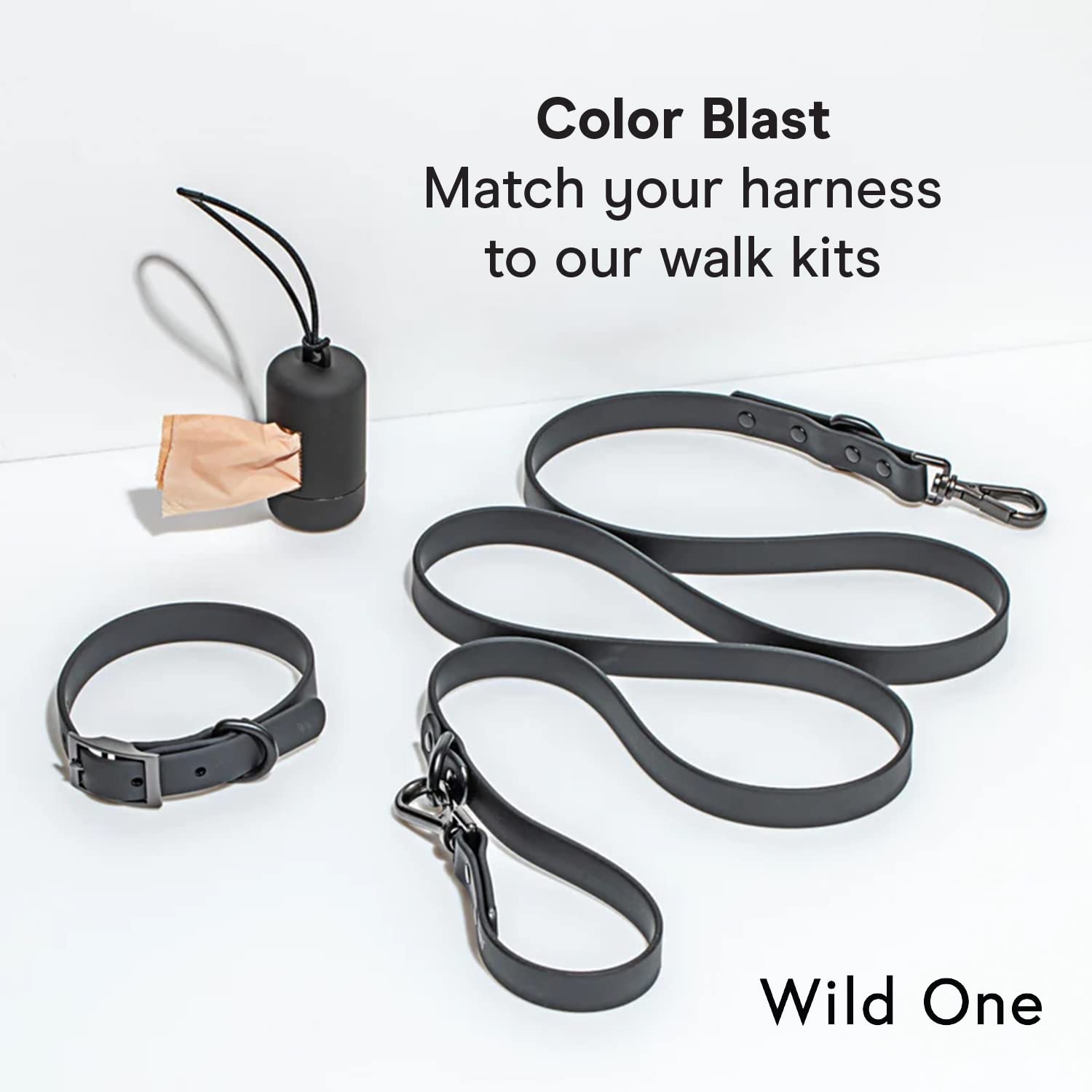 Wild One leash-compatible harness with multi-snap for easy walks.