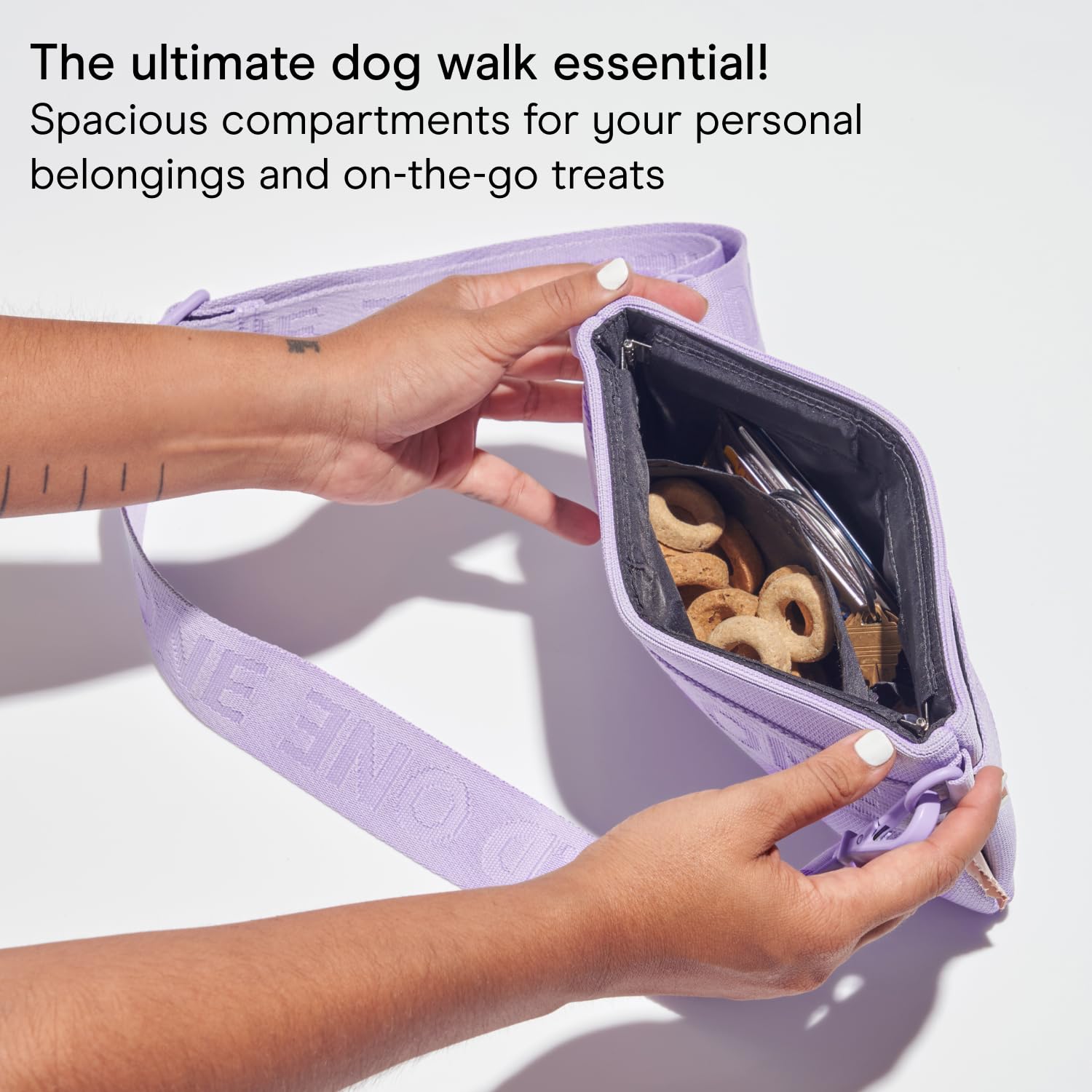 Wild One Treat Pouch worn as a fanny pack for hands-free dog-walking.